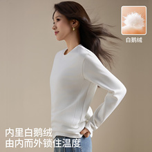 羽绒T恤女内搭圆领可机洗鹅绒秋冬保暖长袖上衣白色防水打底衫