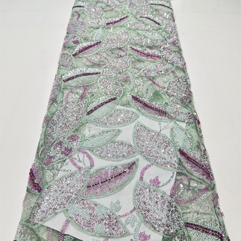Hoja pesada planta flor de encaje tejido bordado Gao Ding ligero vestido de boda lujoso vestido de cena vestido vestido vestido de tela
