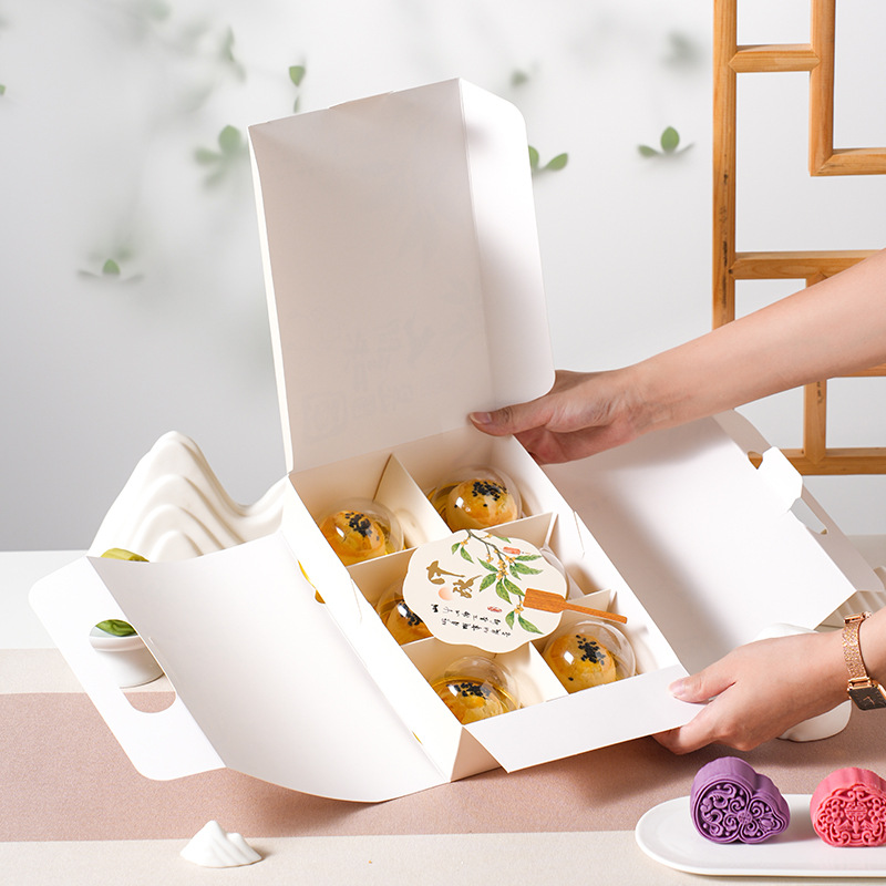 Nuevo tipo de sabor humano portátil 6 caja de pasteles de luna 80 gramos caja de embalaje de pasteles de luna de hielo simple caja de huevo plegable