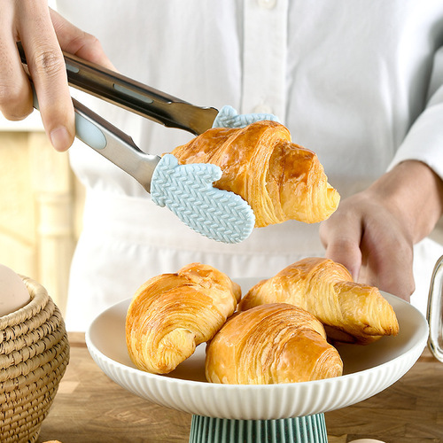 Silicone barbecue tongs cute palm bread food tongs stainless steel high temperature resistant anti-scalding extended steak barbecue tongs