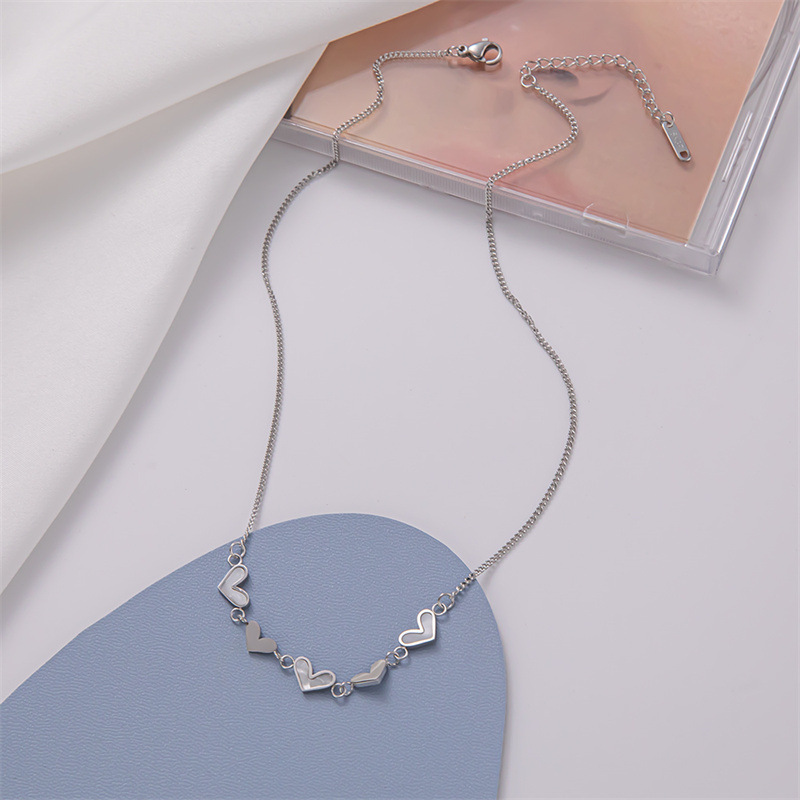 curb chain Chain Type Date Occasion Sweet Heart Shape Titanium Steel Inlaid Shell Necklace