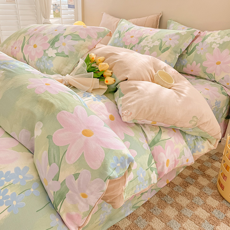 Cama de algodón de cuatro piezas, algodón puro 2025, nueva sábanas domésticas, cama de cama de dormitorio de cuatro estaciones, tres