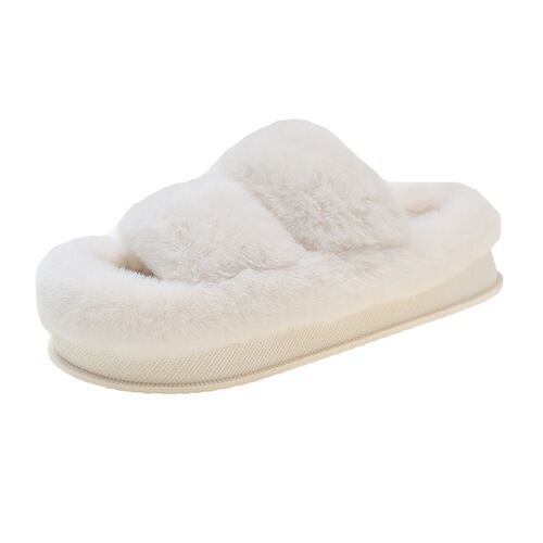 Internet celebrity furry slippers for women to wear outside  new autumn and winter fashion confinement thick-soled plush cotton slippers