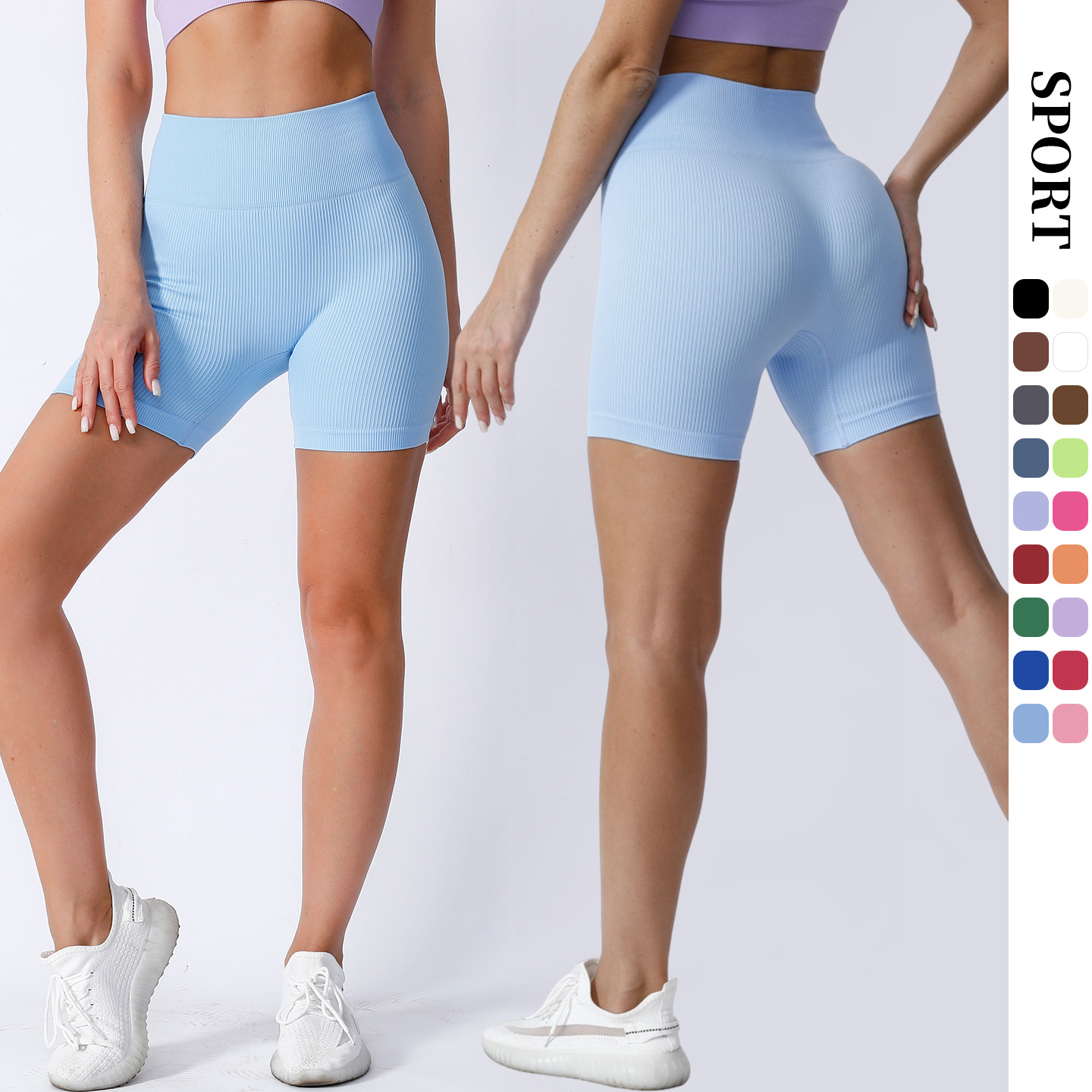 Threaded Seamless Yoga Shorts, Hip-Raising, High-Waisted Sports Fitness Shorts, Three-Quarter Pants, High-Elastic Tight Yoga Pants for Women
