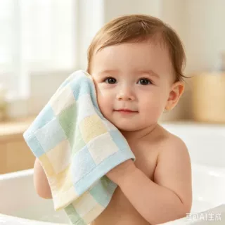 批发代发高阳毛巾双层纱布格子方巾幼儿园宝宝手绢擦手洗脸面巾