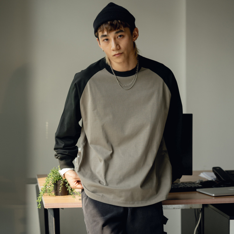 2026 Autumn/Winter New Heavyweight Long Sleeve T-Shirt with Raglan Sleeves, Solid Color, Loose Fit, Plus Size, Versatile Base Layer, Trendy
