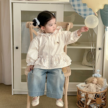 点兮春季新款婴幼儿拼接连帽外套套装女宝开衫打底衫牛仔裤三件套