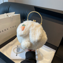 韩国ins可爱少女毛绒包 2024新款卡通兔叽毛毛包单肩斜跨珍珠女包