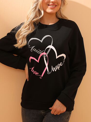 Valentine's Day sweater, Christmas hat, love pattern printed round collar TEMU, European and American letters, European and American style