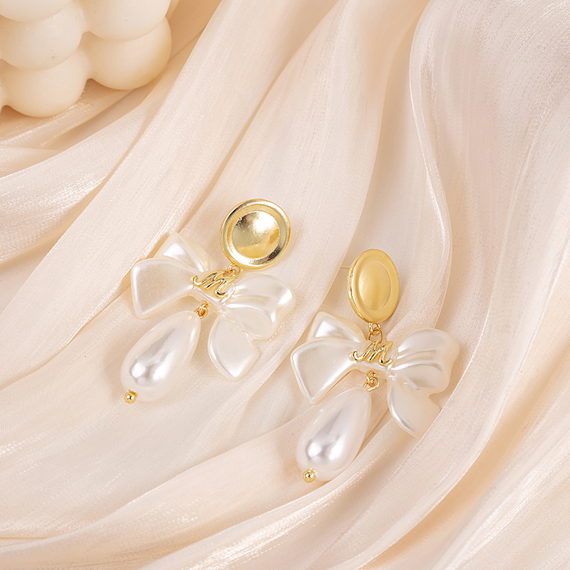 fashion retro bow pearl drop earrings simple alloy drop earringspicture4