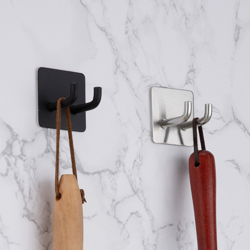Cross-border 304 stainless steel coat hooks, multi-style self-adhesive hooks, black hooks, punch-free coat hooks, metal coat hooks