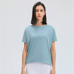 Summer and Autumn New Flocked Bare Skin Yoga Short Sleeve Outerwear Fashion Versatile Drape Breathable Simple Loose Yoga