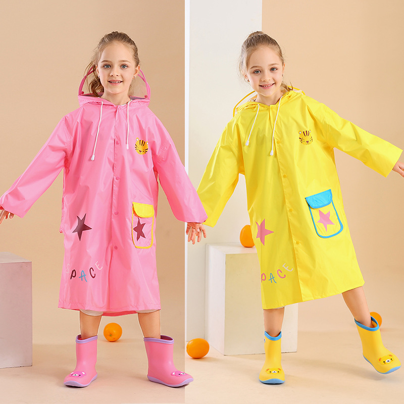 Children's Raincoat for Boys and Girls Going to School with School Bag Poncho Kindergarten One-Piece Outdoor Waterproof Raincoat