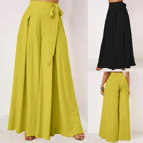 Flared Wide-Leg Pants in Yellow