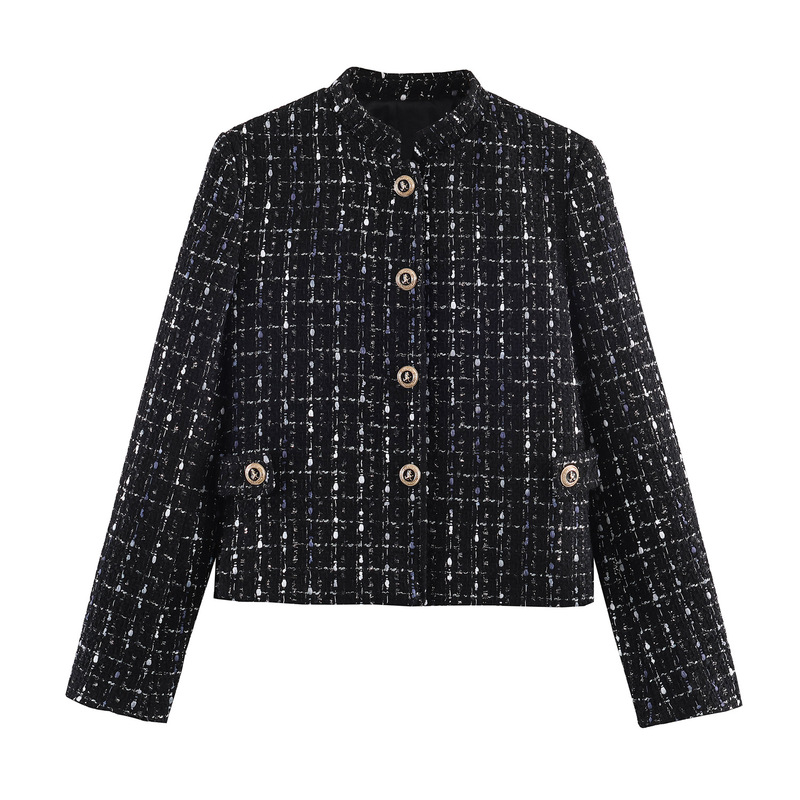 New Foreign Trade Style European and American Style Slim-Fit High-Neck Metallic Texture Blazer New Foreign Trade Style European and American Style Slim-Fit High-Neck Metallic Texture Blazer