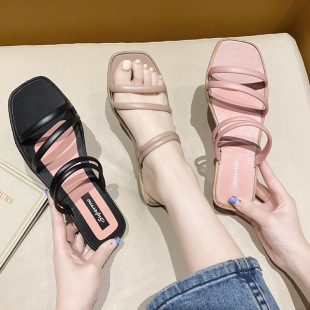 New Wedge Slippers Women's Summer Internet Popular Roman Style Fashionable All-Match Sandals and Slippers Two-Wear Mid-Heel Thick Heel Sandals and Slippers for Women