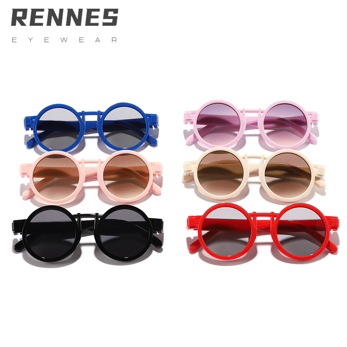 Nuevas gafas de sol de montura redonda linda de color caramelo para niños transfronterizos