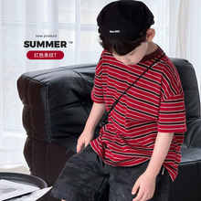 夏季新款韩版百搭中大童夏装条纹短袖T恤童装2025男女童潮酷上衣