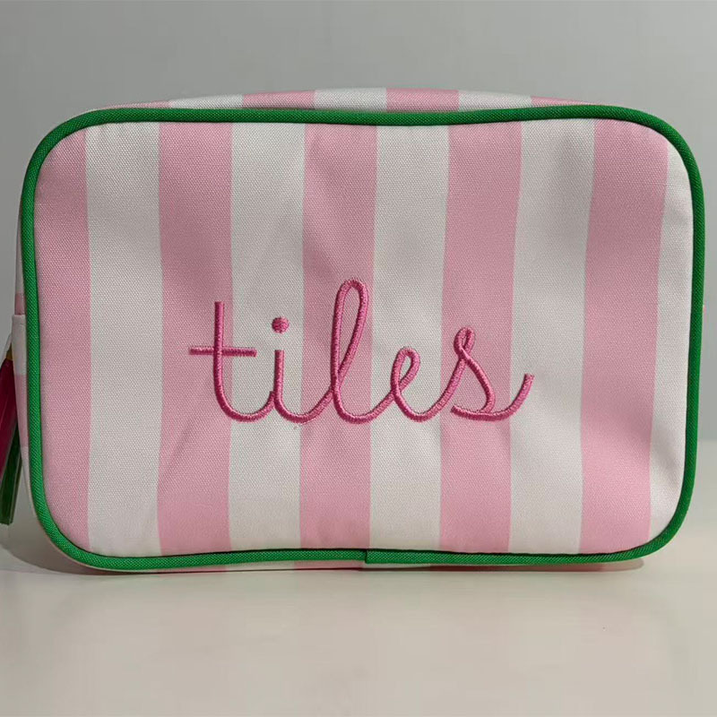 Directly Supplied from the Manufacturer, New Cross-Border Striped Makeup Bag with Large Capacity for Women, Portable Travel Toiletry and Lipstick Storage Bag