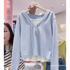 软糯慵懒风假两件蓝色针织衫女春季2025新款简约时尚显瘦减龄上衣