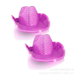 Silver Pink Sequined Cowboy Hat with Light Manufacturer Western Cowboy Hat with Light Colorful Cowboy Hat with Light Composite Eva Hat with Light