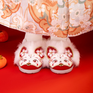 Mile 2023 Winter new baby cloth shoes cute new year greeting ethnic style fleece-lined cotton shoes Hanfu shoes Dragon year