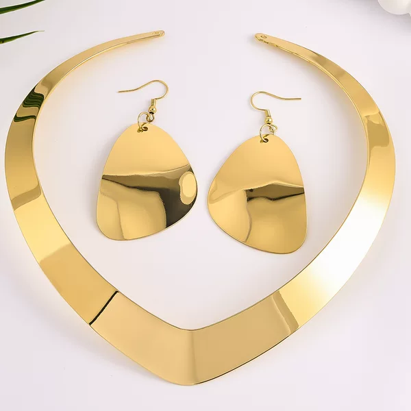 Cross-Border Exclusive Supply for Europe and America, Hot-Selling Open Choker, Fashionable Metal Statement Necklace and Earring Set, Women's Jewelry Factory Direct Sale