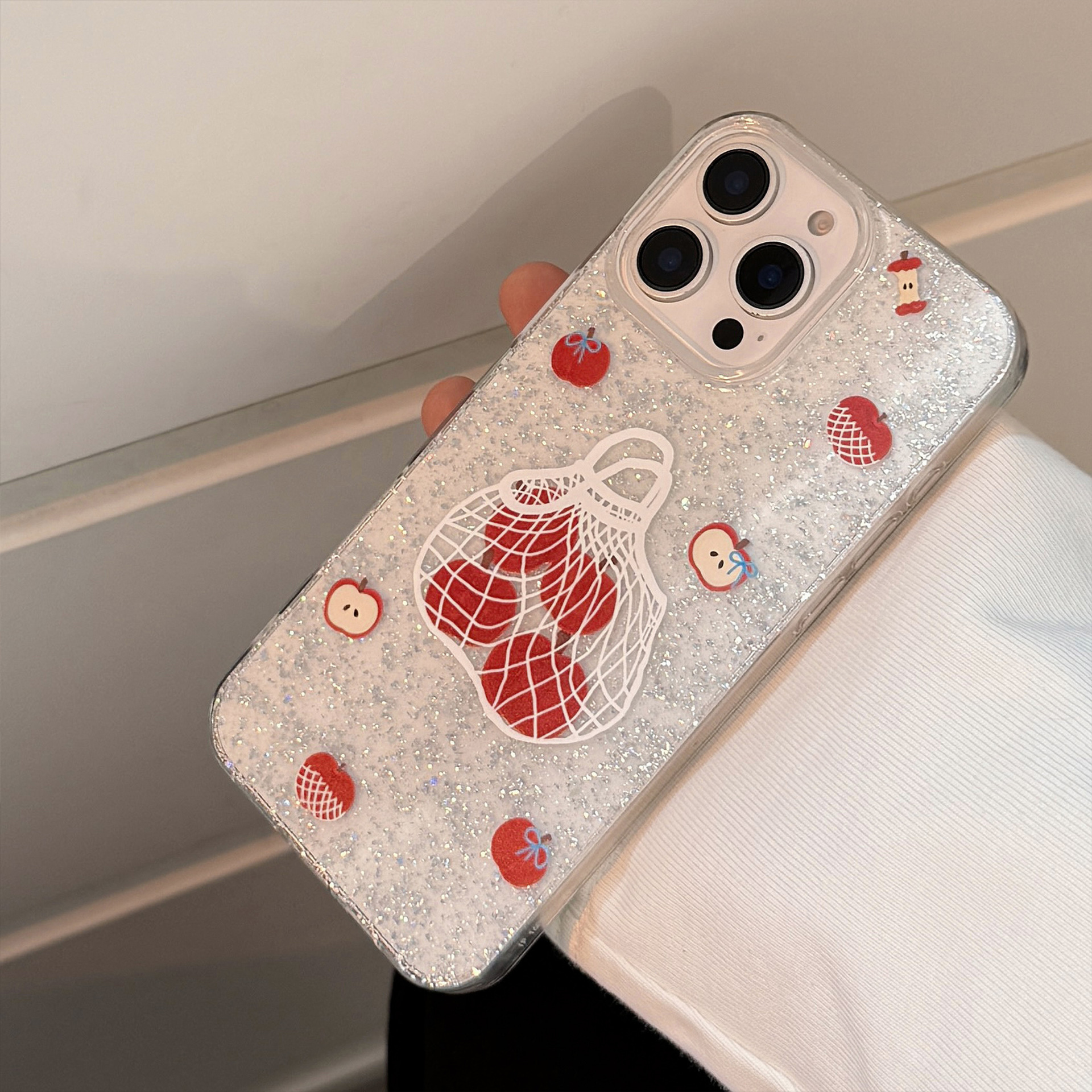 Bolsa de compras de brillo de corazón de niña Apple para iPhone 16Pro funda para teléfono móvil 15ProMax simple 14/13 mujer