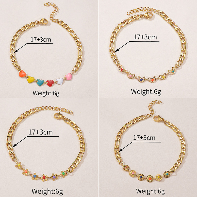 Fashion Heart Shape Stainless Steel Enamel Bracelets
