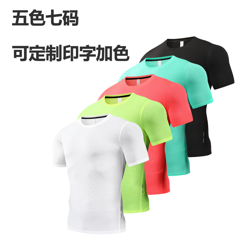 Camiseta deportiva de verano para hombre y mujer, de cuello redondo, manga corta, para entrenamiento al aire libre, fitness, transpirable, elástica, de secado rápido, estilo delgado.