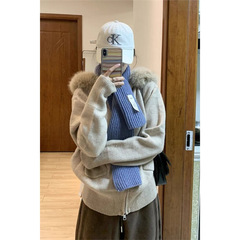 连帽拉链毛衣外套女秋季2025新款高级感慵懒宽松韩系针织开衫女装
