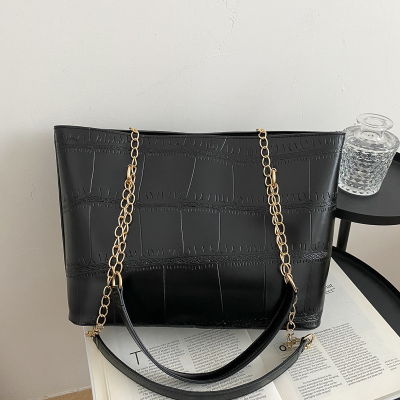 包包女2020冬季新款复古百搭石头纹链条大容量托特包女式单肩大包