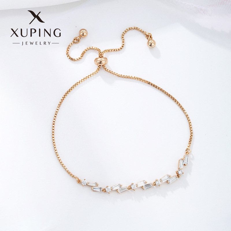  Pulsera ajustable con cadena tipo box – bisutería chapada en oro 18K, diseño minimalista
