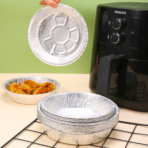 Air fryer tin foil plate round thickened oil-absorbing paper bowl oven baking tray aluminum foil plate food oil-proof barbecue plate