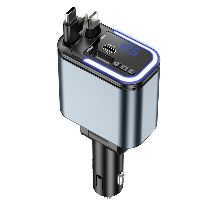 180W超高速充電、格納式ケーブル付き車載充電器、1対5 Bluetooth Uディスク、多機能デジタルディスプレイ、音楽を聴く|undefined