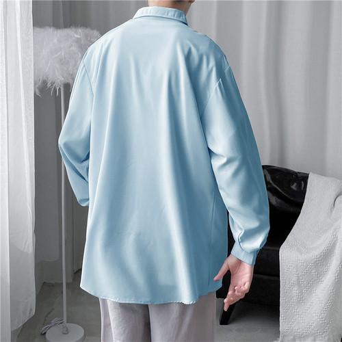 Pure Color Long Shirt Loose Drape Texture Shirt Men Spring and Autumn Candy Color Fashion Trend Ins Cool Style Dropshipping