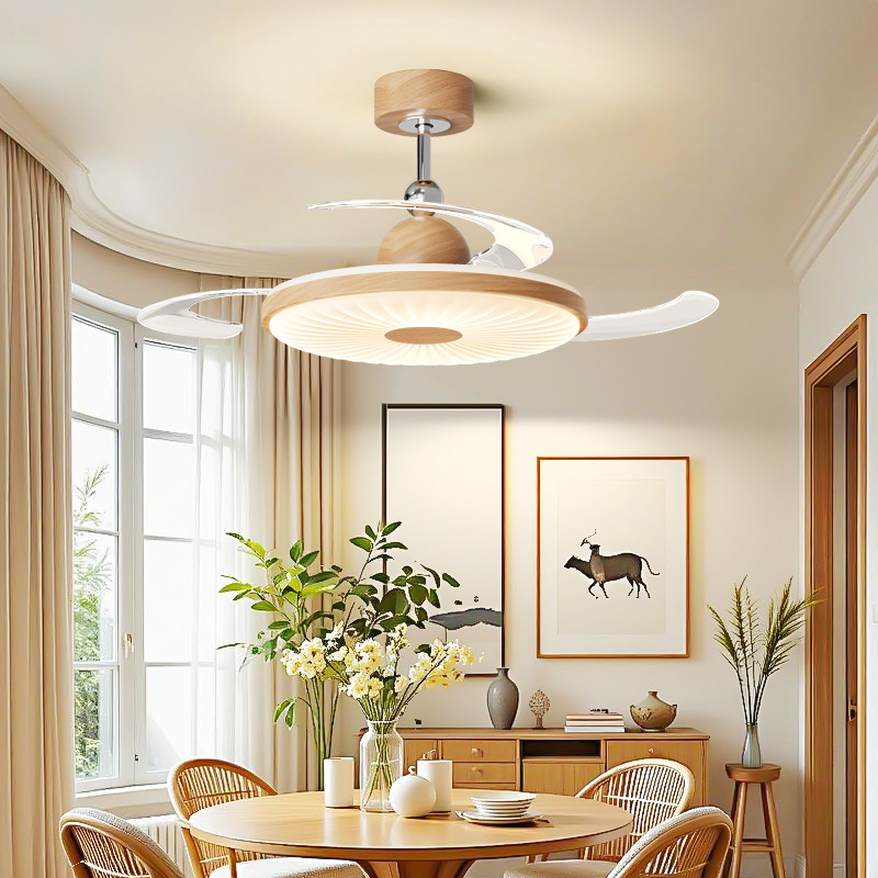 Log Style Restaurant Fan Lamp Invisible High Wind Ceiling Fan Lamp Bedroom Fan Integrated Fan Lamp Ceiling Fan Lamp