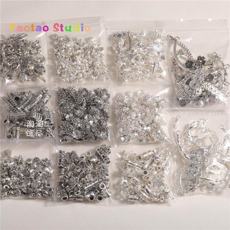 Mezcla de plata antigua brillante plata colgante de perlas DIY accesorios de joyería tubo de perlas dobladas tubo de flor colgante de diafragma brazalete de tres vías