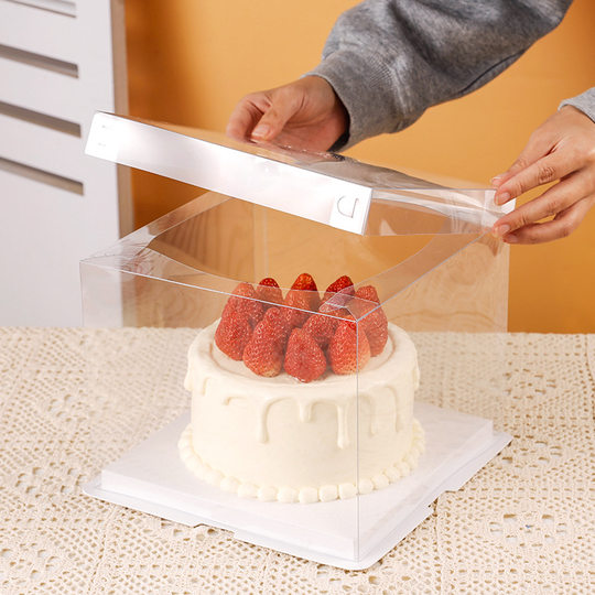 Wholesale large 4681012 inch transparent birthday cake box with high-rise cake box square double-layer paper lid packaging box