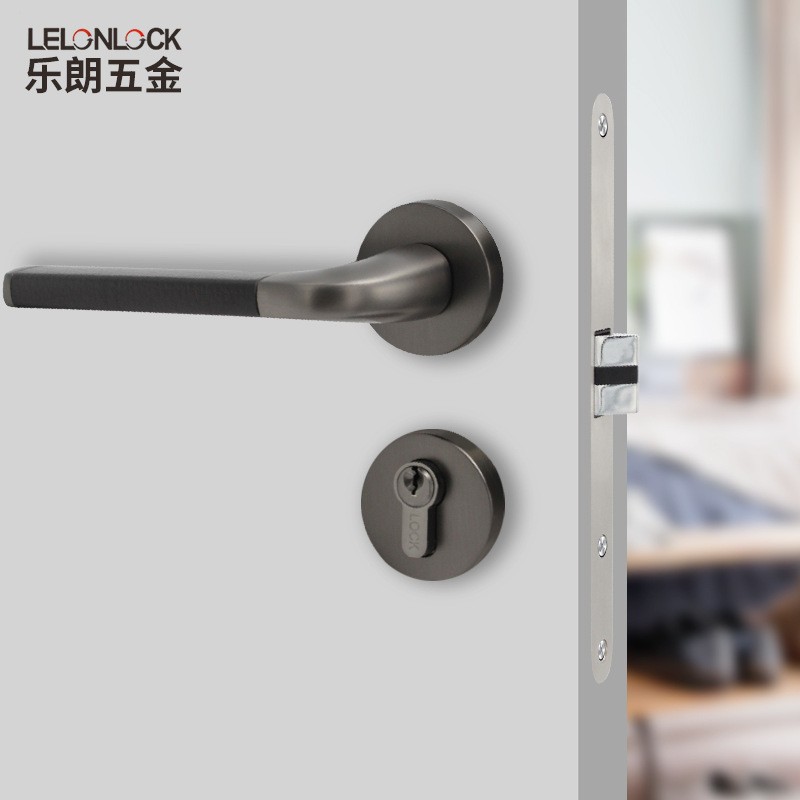 Nuevo estilo chino cerradura de la puerta interior cinza cepillado manija de la puerta de cuero cerradura de la puerta magnética silenciosa doméstica cerradura de aleación de zinc cerradura de mano