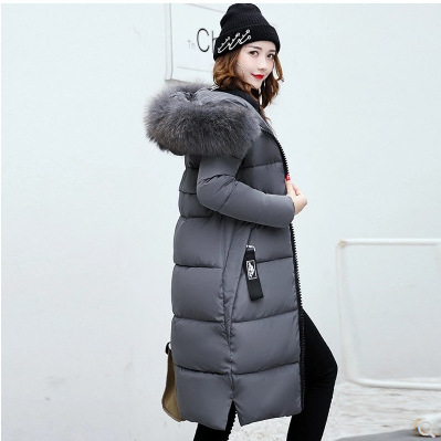 European and American Women's Winter Thickened Large Wool Collar Mid-length Down Cotton-padded Jacket Slim-fit plus size Cotton-padded Jacket