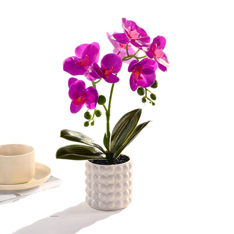 Flores artificiales con hojas, bonsái de orquídea mariposa de tacto real, pequeños adornos de decoración de interiores, suministro directo del fabricante, plantas verdes artificiales, plantas en maceta simuladas image 7