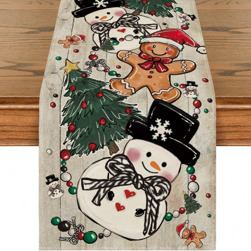 クロスボーダー Amazon クリスマスパーティー装飾テーブルフラグ雪だるまクリスマスツリーデザインホームキッチンプリントテーブルクロス|undefined