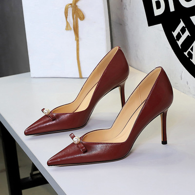 2687-H181 European and American style banquet high heels, women's white pearl design, niche slim heel pointed singl