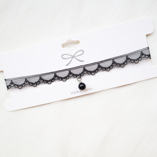 New retro jewelry black lace neckband black pearl pendant choker choker necklace clavicle chain necklace for women