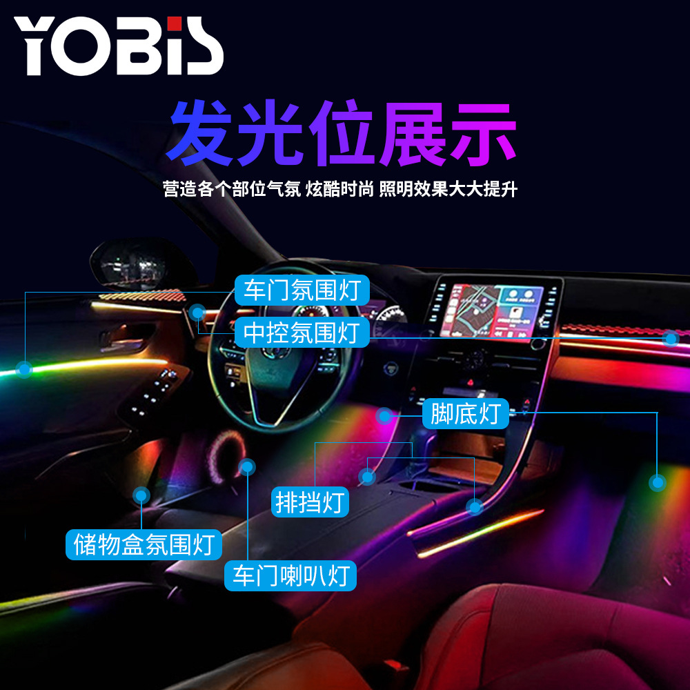 YOBIS coche transfronterizo coche luz ambiental 18in1 acrílico oculto LED ilusión 256 colores cinturón de luz decorativa