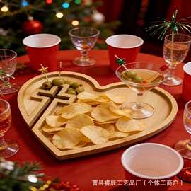 跨境实木心形餐盘情人节镂空熟食牛排餐盘点心盘水果面包收纳托盘