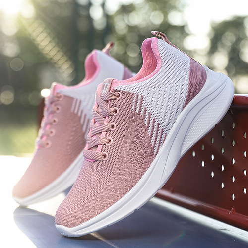 Spring New Women's Sports Shoes Fashionable Flying Mesh Casual Shoes Foreign Trade Running Soft Sole Simple Women's Shoes