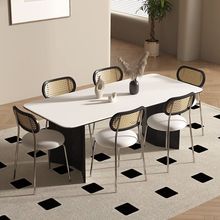 实木岩板餐桌北欧家用饭桌现代简约小户型白蜡木长方形餐桌椅组合