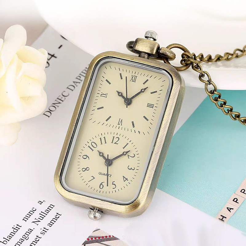Hand-Woven Keychain Pocket Watch Retro Versatile Quartz Watch Dual Display Time Dual Dial Watch Necklace Accessories Wholesale